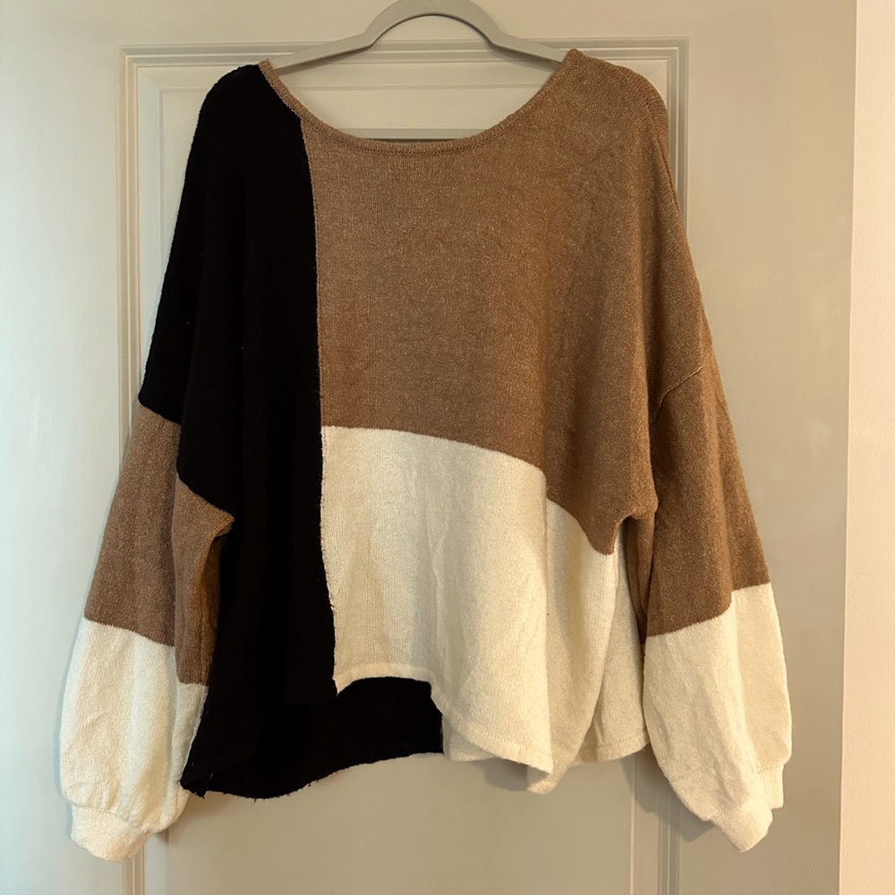 Block Colored Back Tie Sweater